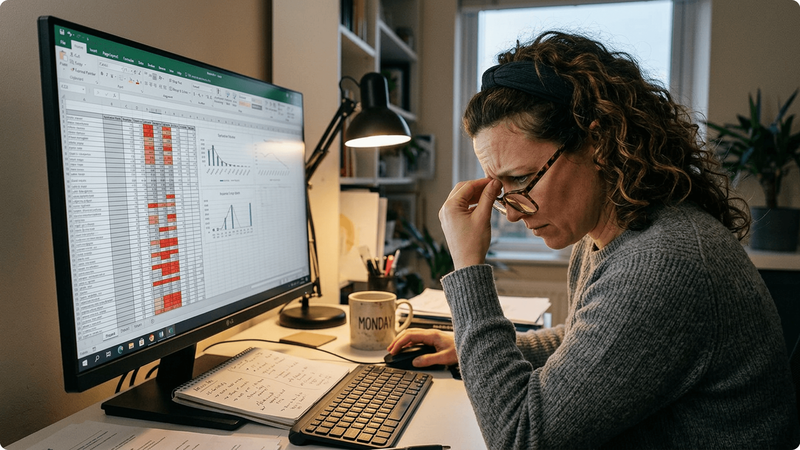 Stage Actstaff member struggling to manage complex booking and availability data in a spreadsheet.