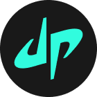 Dude Perfect logo in turquoise on a dark circular background.